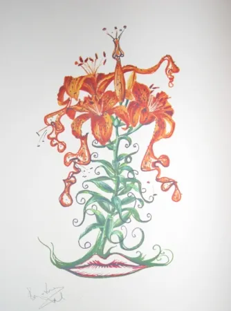 石版画 Dali - Lilium aurancacium (surrealistic flowers)