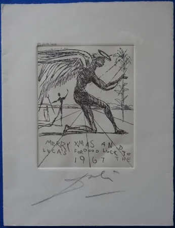 蚀刻版画 Dali - Merry Xmas and good luck for the Luca's for 1967