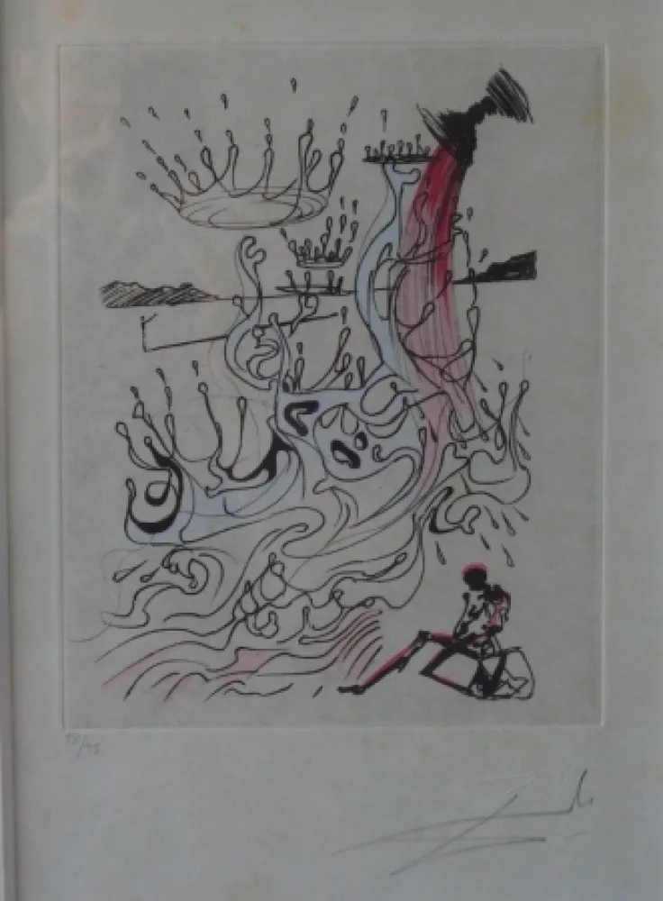 蚀刻版画 Dali - Poèmes de Mao Tse-Toung : Fleuve d'abondance
