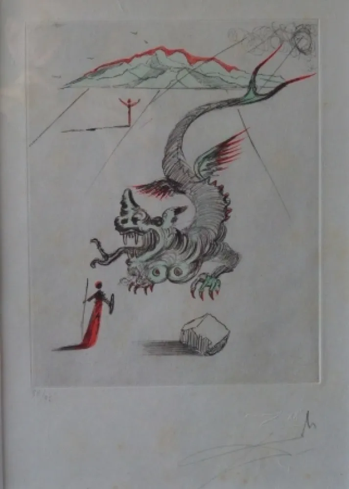 蚀刻版画 Dali - Poèmes de Mao Tse-Toung : Le Dragon 
