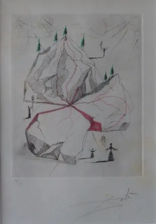 蚀刻版画 Dali - Poèmes de Mao Tse-Toung : Montagne de la Paix 