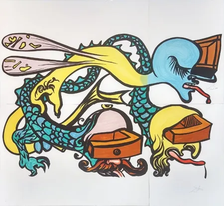 石版画 Dali - PUZZLE OF LIFE (IDRA A TRE TESTE)