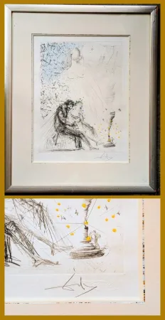 无技术 Dali - Rare Hand-Signed mixed media(gouache, etching)-Couple with a candle (Couple a la bougie) - Original Gouache on Hand-Signed Etching ( Field 68-2 D; Michler/Löpsinger 251), 1968