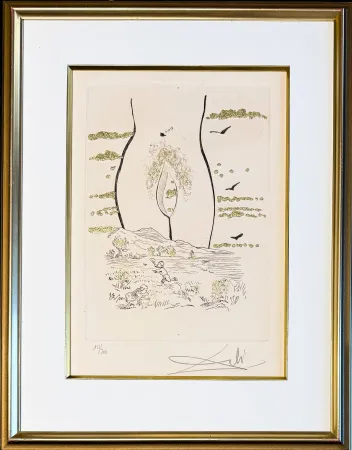 版画 Dali - Salvador Dalí (1904–1989)- A l'Éternelle madame (To the Eternal Madame) - Drypoint, etching hand coloured and gilded on Arches paper - 1974