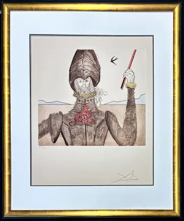 版画 Dali - Salvador Dalí (1904–1989) - Don Quixote (The Dreamer) - Hand coloured drypoint, etchings on Arches paper - 1981