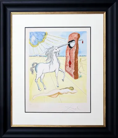 版画 Dali - Salvador Dalí (1904–1989) - The Agony of Love (Unicorn) - Color etching, aquatint with stencil on paper - 1978