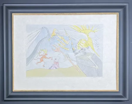 干刻版画 Dali - Salvador Dalì (1904-1989) - The Elephant and Jupiter's Monkey - Drypoint etching with stencil - 1974