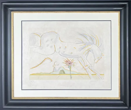版画 Dali - Salvador Dalì (1904–1989) - The Horse and the Wolf - drypoint etching with stencil on extremely fine Japanese paper - 1974