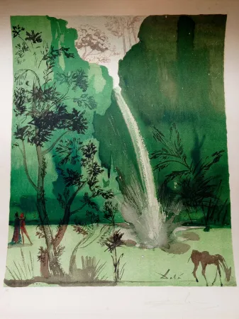 石版画 Dali - Salvador DALI, Mointain scene, 1970 - Rare hand signed lithograph