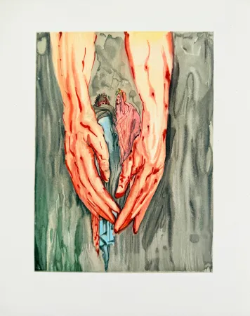 木刻 Dali - The Inferno, Canto 16 - The Mount of Geryon