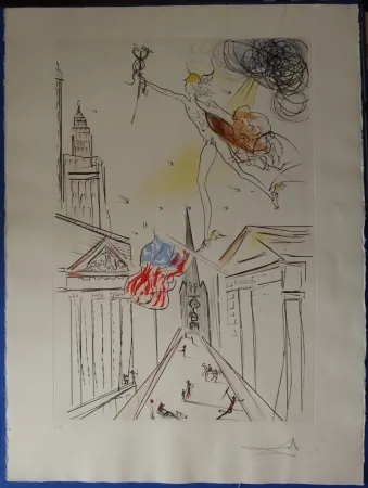 蚀刻版画 Dali - Vue de Wall Street