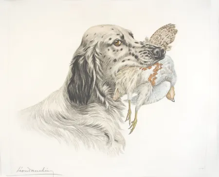 蚀刻版画 Danchin - 49 Setter et Perdrix - English Setter and Partridge (Original)