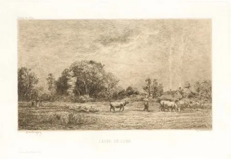 版画 Daubigny - Lever de lune