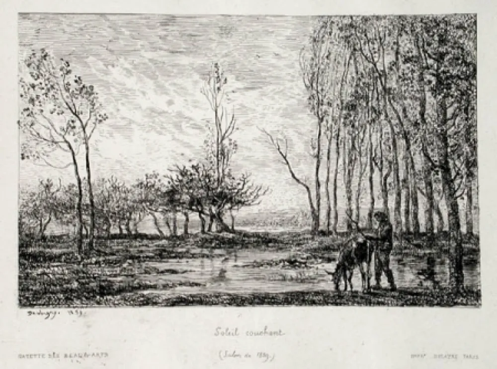 版画 Daubigny - Soleil couchant