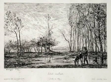版画 Daubigny - Soleil couchant