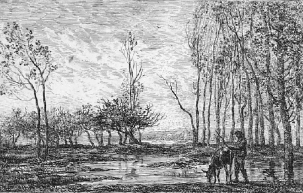 蚀刻版画 Daubigny - Soleil couchant
