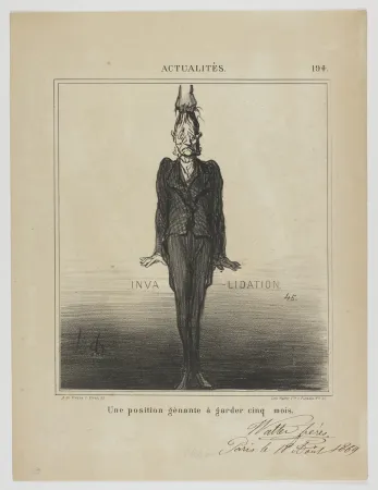 石版画 Daumier - Une position génante à garder cinq mois 