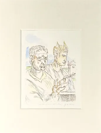 版画 De Chirico - Autoritratto con Mercurio