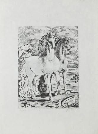石版画 De Chirico - Cavalli Antichi