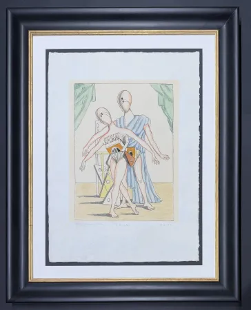 石版画 De Chirico - Giorgio De Chirico (1888-1978) - I danzatori - Lithograph hand-colored by artist - 1970