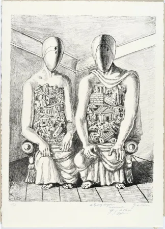 石版画 De Chirico - Gli Archeologi V