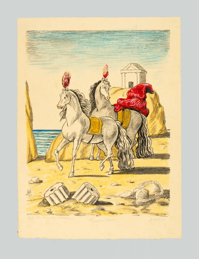 石版画 De Chirico - I cavalli di Achille
