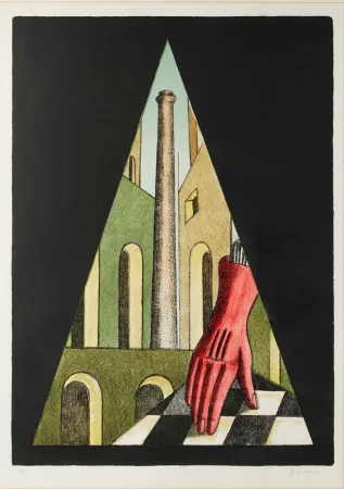 石版画 De Chirico - Il guanto (Il guanto rosso)