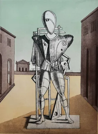 蚀刻版画 De Chirico - Il trovatore nella piazza