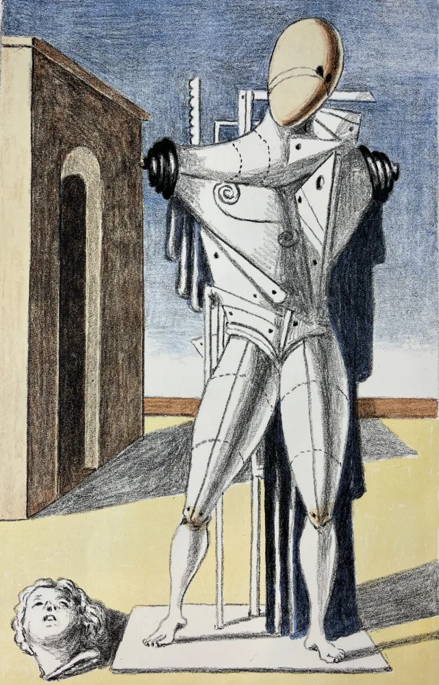 石版画 De Chirico - Il Trovatore solitario ( manto blu )