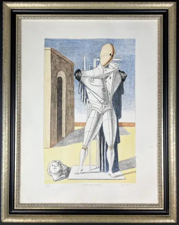 石版画 De Chirico - Il Trovatore solitario ( manto blu )