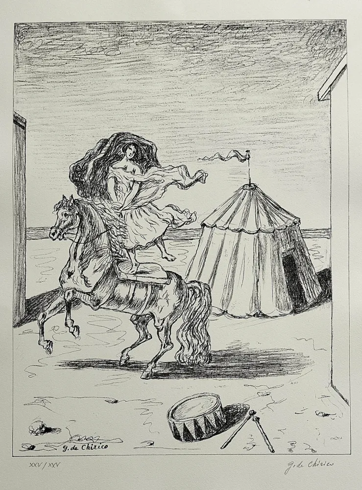 石版画 De Chirico - La cavallerizza