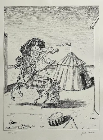 石版画 De Chirico - La cavallerizza