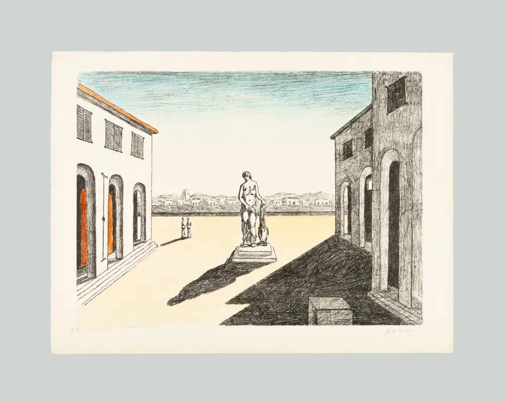 石版画 De Chirico - Piazza d'Italia con efebo