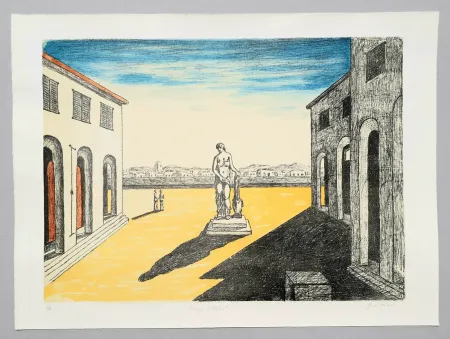 石版画 De Chirico - Piazza d'Italia con efebo