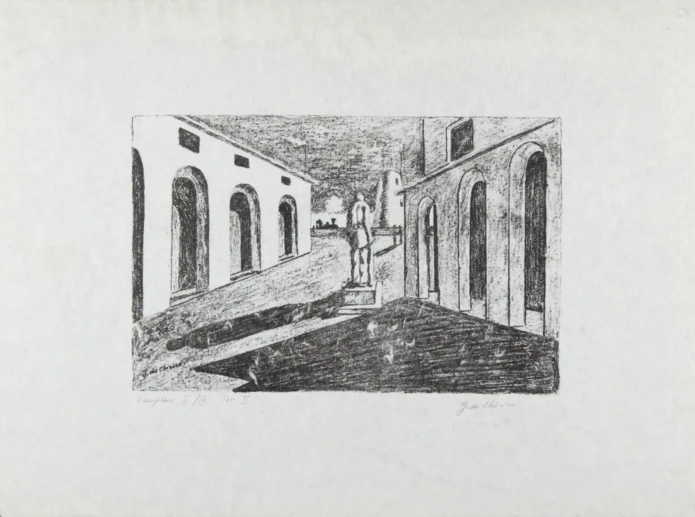 石版画 De Chirico - Solitudine dell'uomo politico