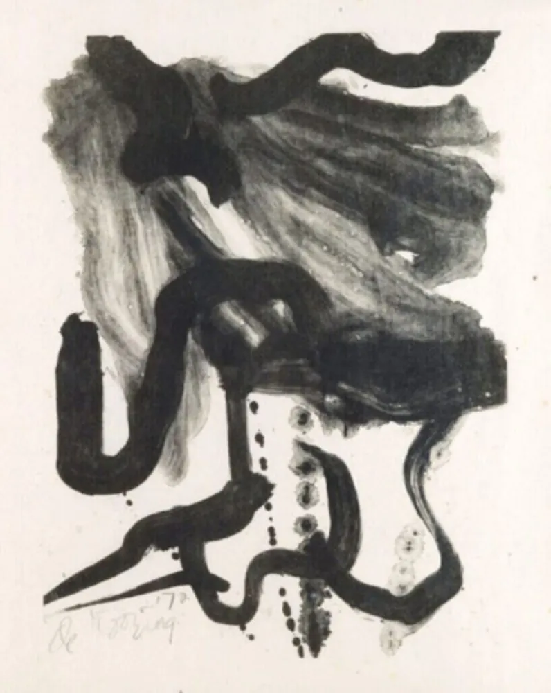 石版画 De Kooning - Woman with long hair and corset