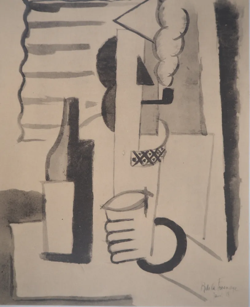 石版画 De La Fresnaye - Fumeur de pipe cubiste