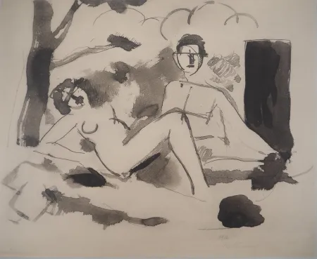 石版画 De La Fresnaye - Hommage à Manet, Déjeuner sur l'herbe