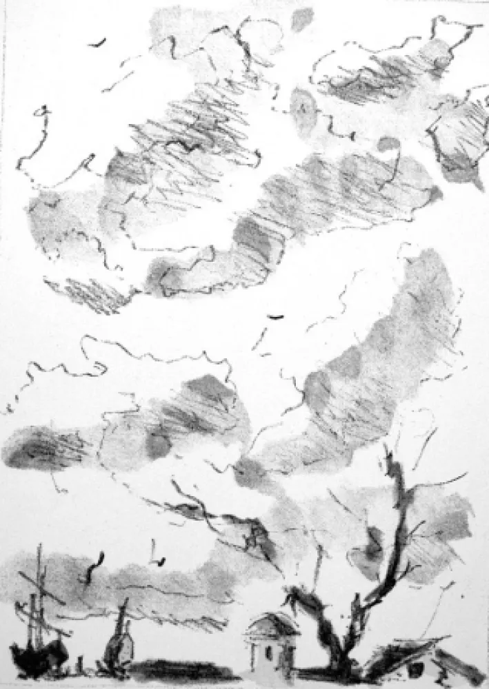 石版画 De Pisis - Paese antico