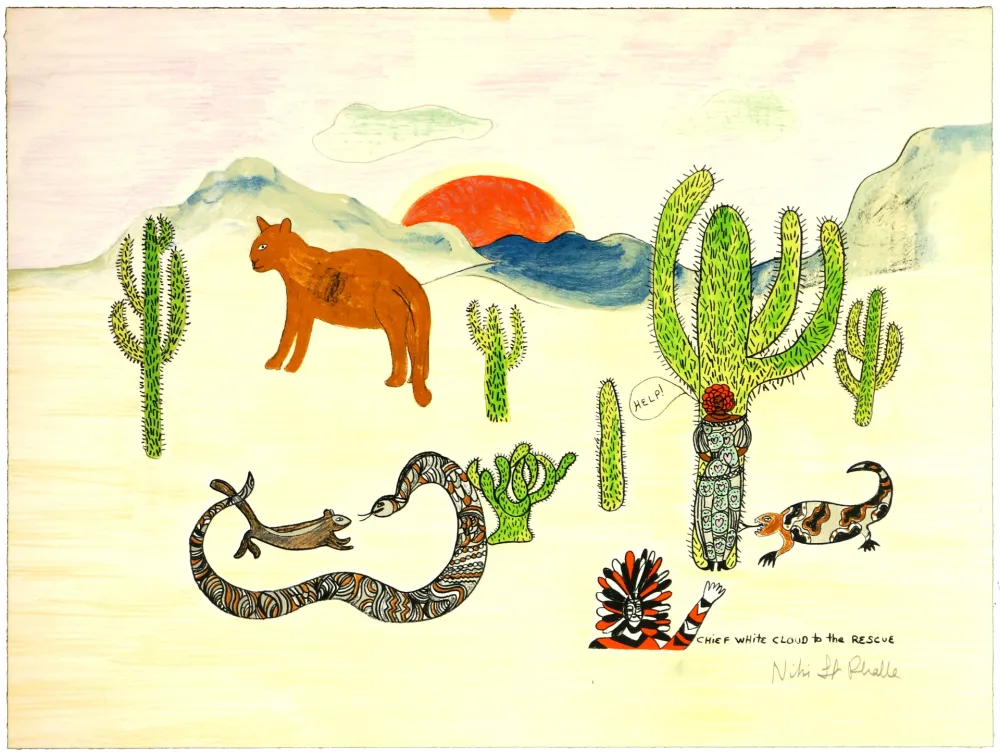 石版画 De Saint Phalle - Chief white cloud to the rescue