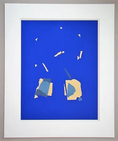 石版画 De Stael - Comosition sur fond bleu