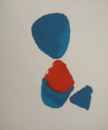 石版画 De Stael - Composition abstraite bleu et rouge