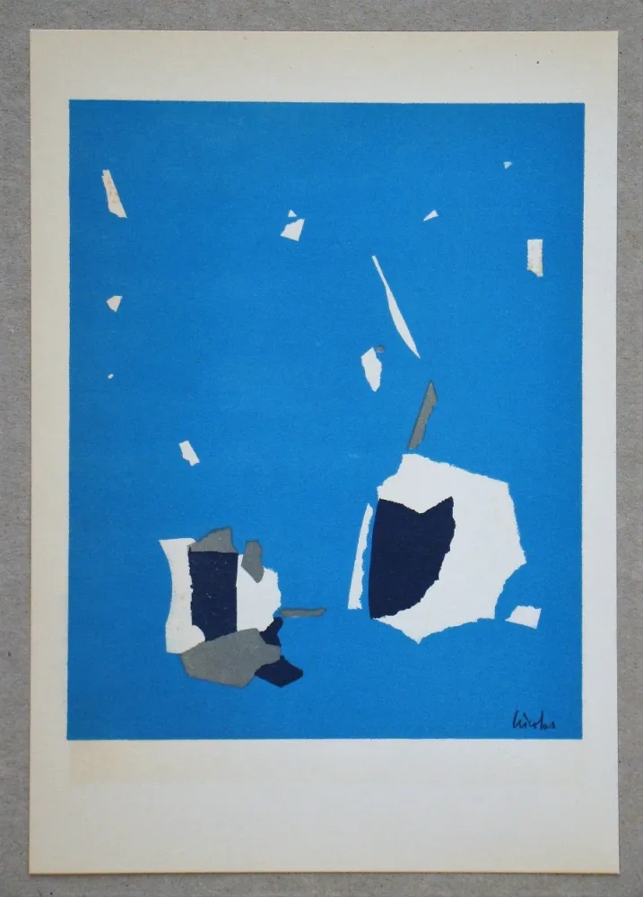 石版画 De Stael - Composition fond bleu ciel