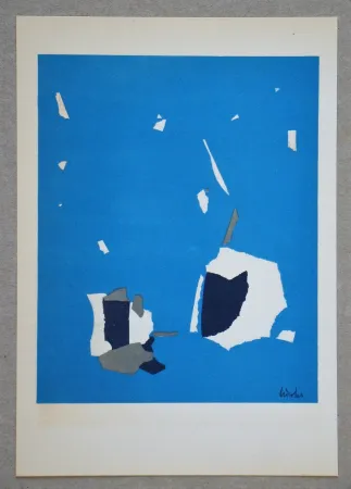 石版画 De Stael - Composition fond bleu ciel