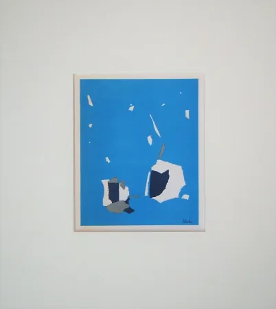 石版画 De Stael - Composition fond bleu ciel