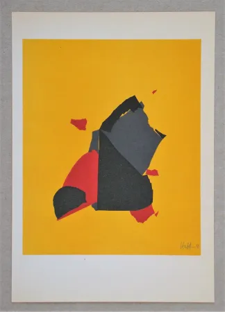 石版画 De Stael - Composition fond jaune