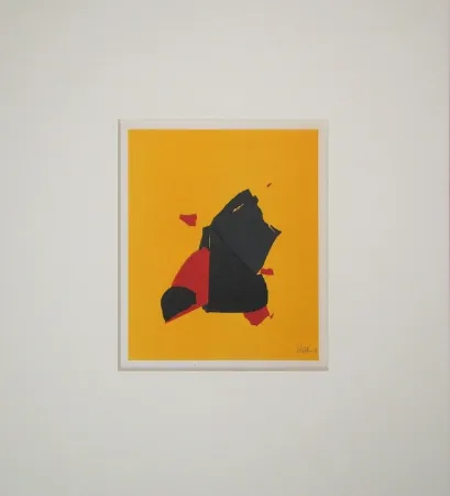 石版画 De Stael - Composition fond jaune