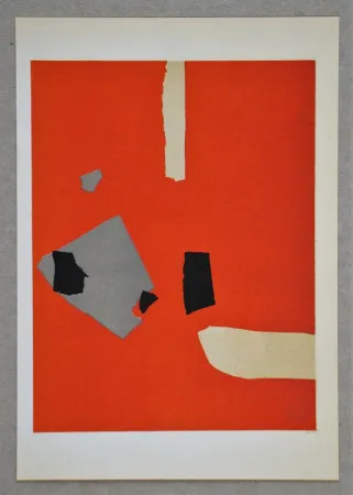石版画 De Stael - Composition fond orange