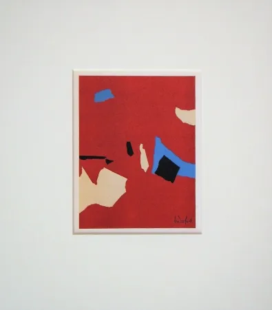 石版画 De Stael - Composition fond rouge