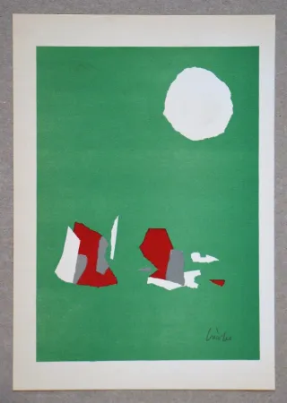 石版画 De Stael - Composition fond vert